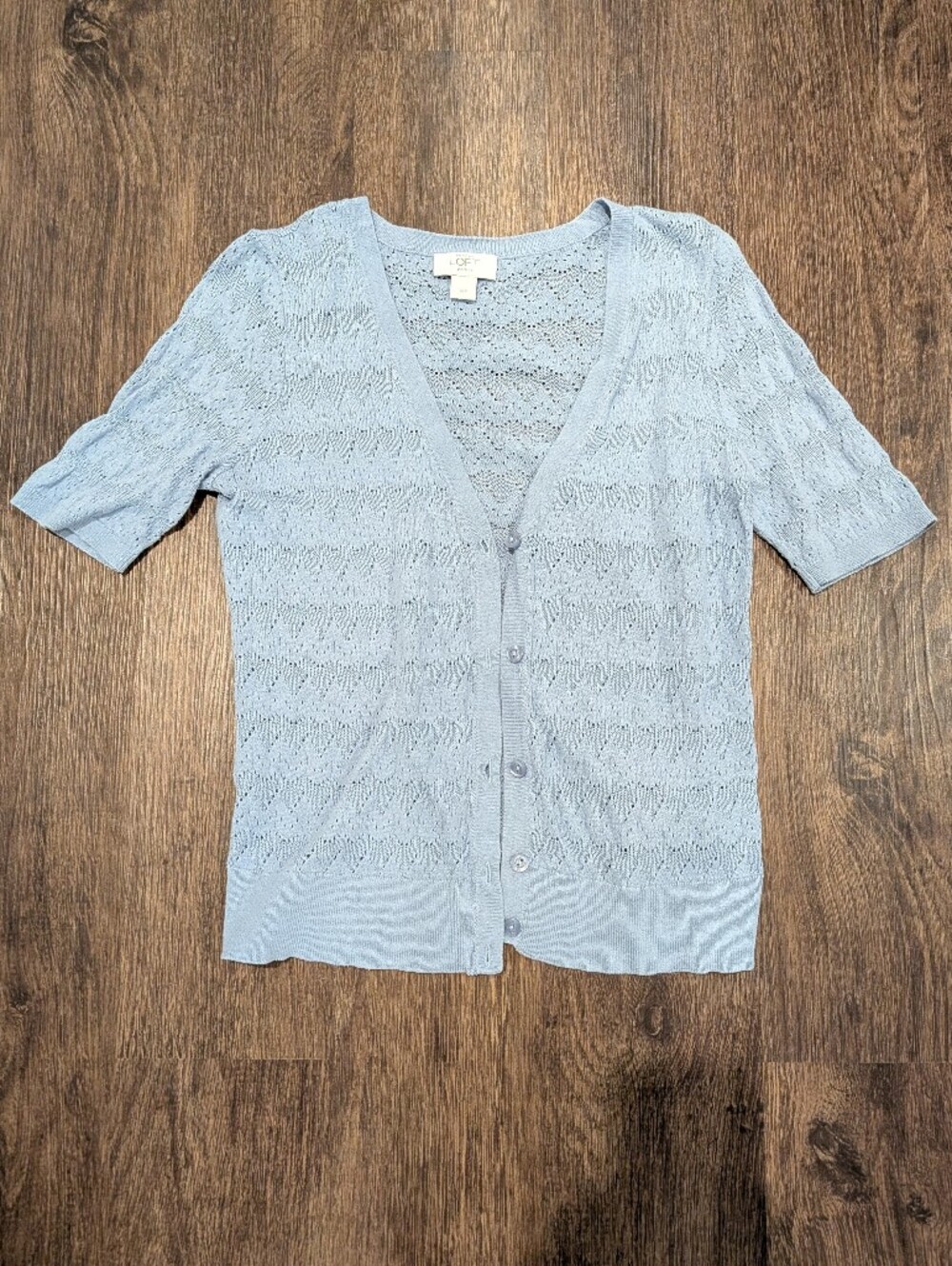 Light Blue Short-Sleeve Button Cardigan Sweater
